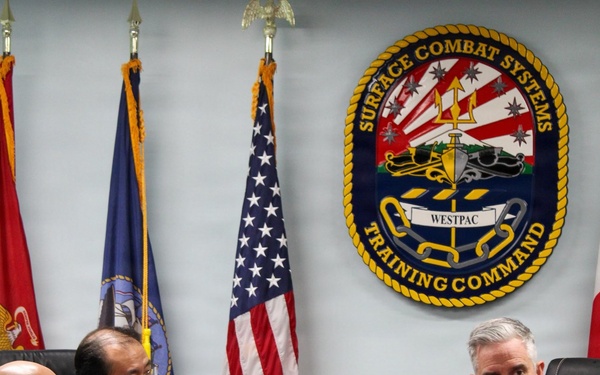 Capt. Michael S. Dwan, commander, SCSTC and Command Master Chief Jacob Shafer, SCSTC visit to SCSTC WESTPAC