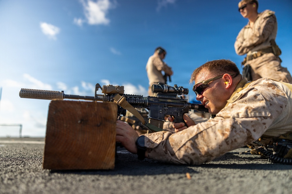 11th MEU Marines, Sailors Conduct Marksmanship Training Aboard USS Comstock