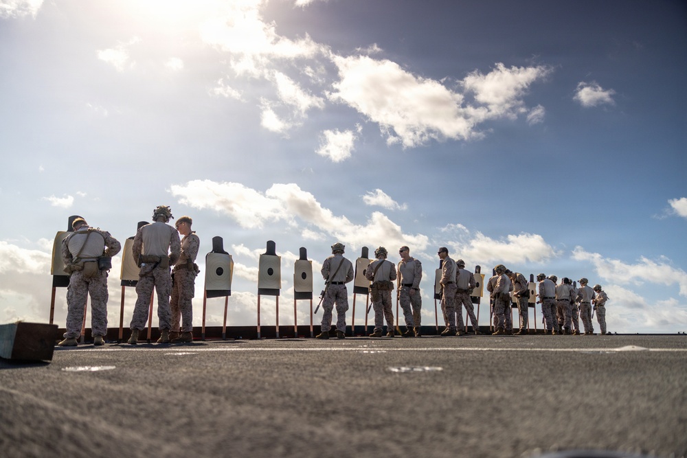 11th MEU Marines, Sailors Conduct Marksmanship Training Aboard USS Comstock