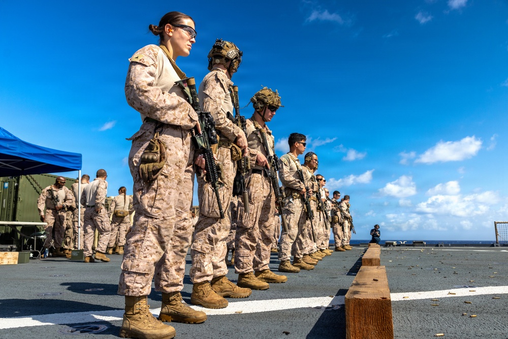 11th MEU Marines, Sailors Conduct Marksmanship Training Aboard USS Comstock
