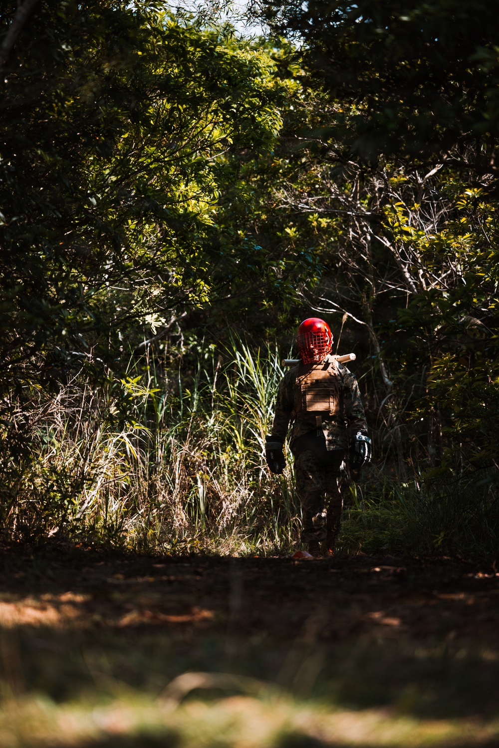 U.S. Marines conduct hike during communication strategy and operations field training exercise