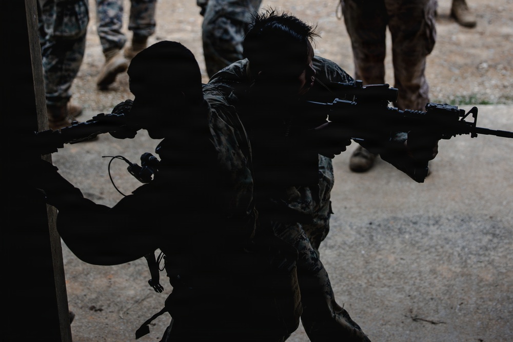 U.S. Marines conduct close quarters battle training during communication strategy and operations field training exercise