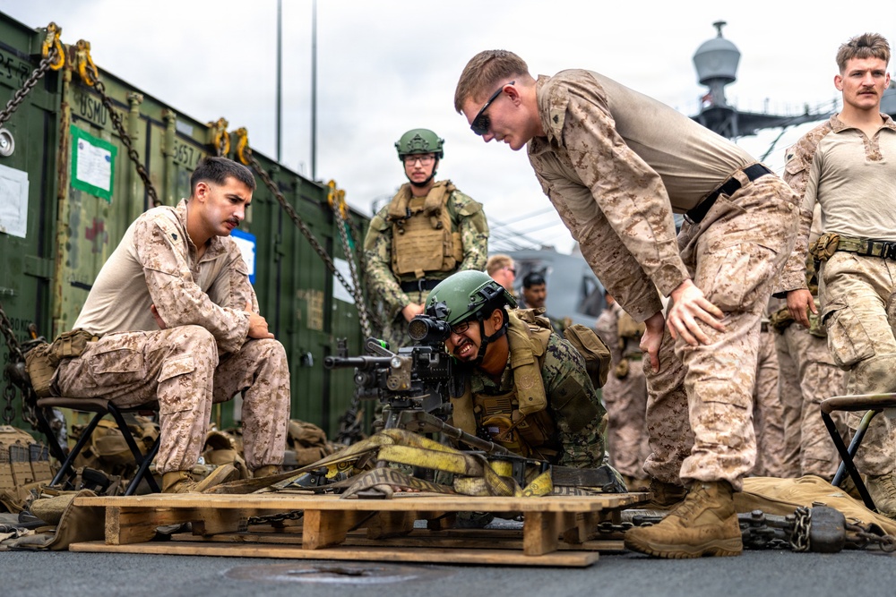 11th MEU Marines, Sailors Conduct a Live-fire M240B Machine Gun Range Aboard USS Comstock