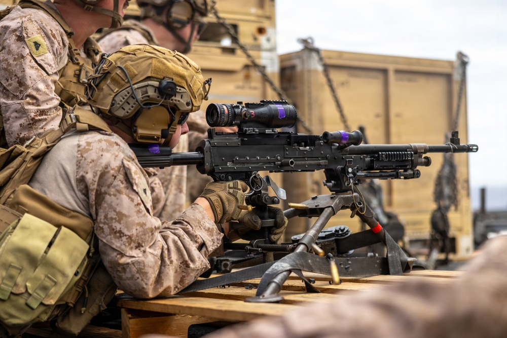 11th MEU Marines, Sailors Conduct a Live-fire M240B Machine Gun Range Aboard USS Comstock