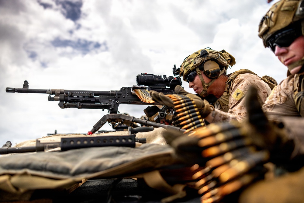 11th MEU Marines, Sailors Conduct a Live-fire M240B Machine Gun Range Aboard USS Comstock