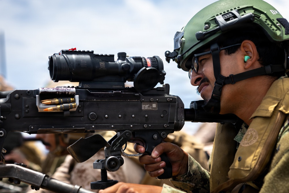 11th MEU Marines, Sailors Conduct a Live-fire M240B Machine Gun Range Aboard USS Comstock