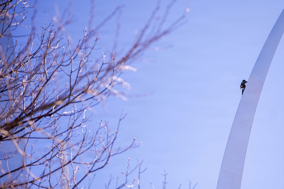Air Force Memorial scaled for cleaning