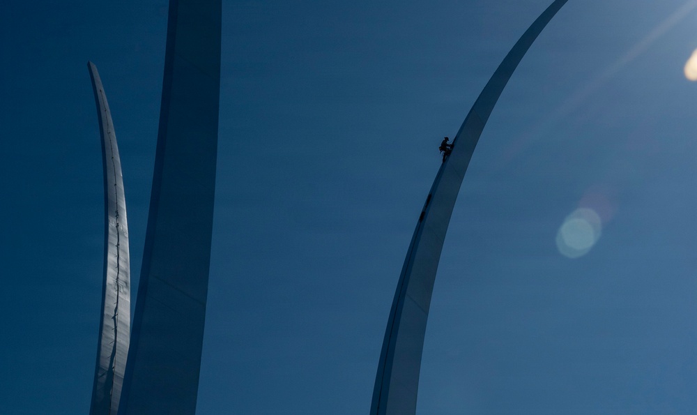 Air Force Memorial scaled for cleaning