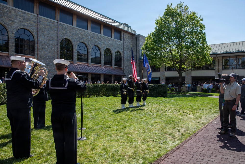 Navy Band and USS Constitution's Color Guard parades the colors during Keeneland Heroes Day