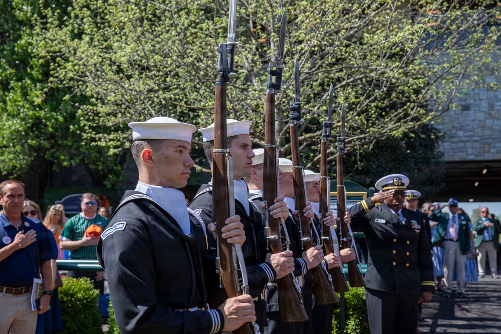 Navy Band and Colored Gaurd preform during Keeneland Heroes Day