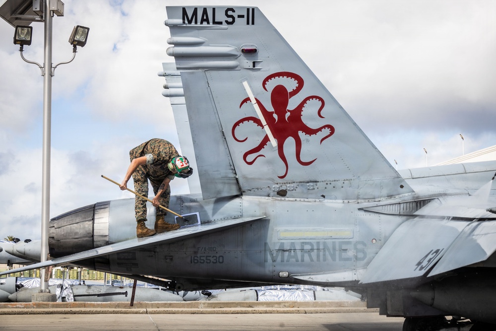 MAG-11 Marines conduct routine maintenance