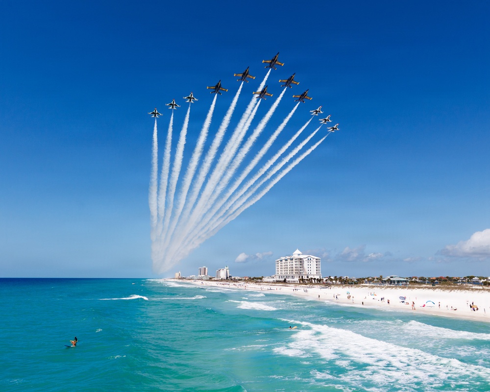 Blue Angels, Thunderbirds ‘Super Delta’ Formation Over Pensacola Beach