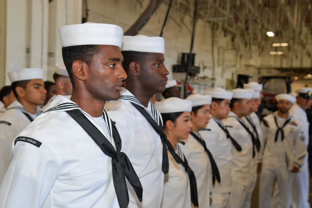 USS Carl Vinson (CVN 70) conducts uniform inspection