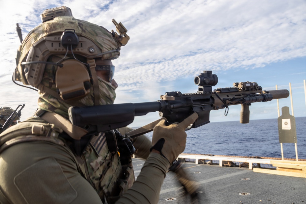 22nd MEU (SOC) | MSPF Marines and U.S. Coast Guardsmen Conduct Deck Shoot