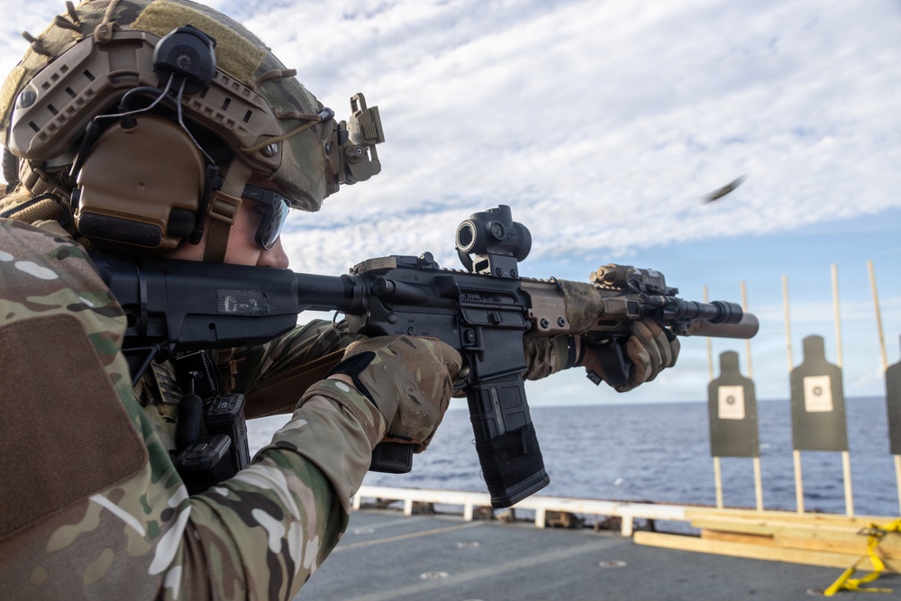 22nd MEU (SOC) | MSPF Marines and U.S. Coast Guardsmen Conduct Deck Shoot