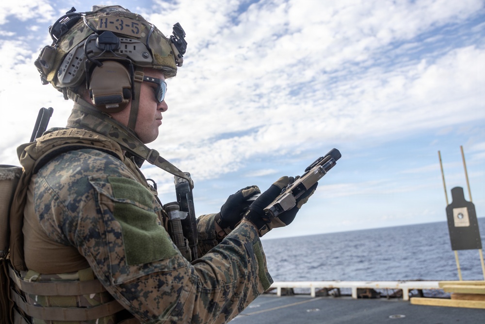 22nd MEU (SOC) | MSPF Marines and U.S. Coast Guardsmen Conduct Deck Shoot