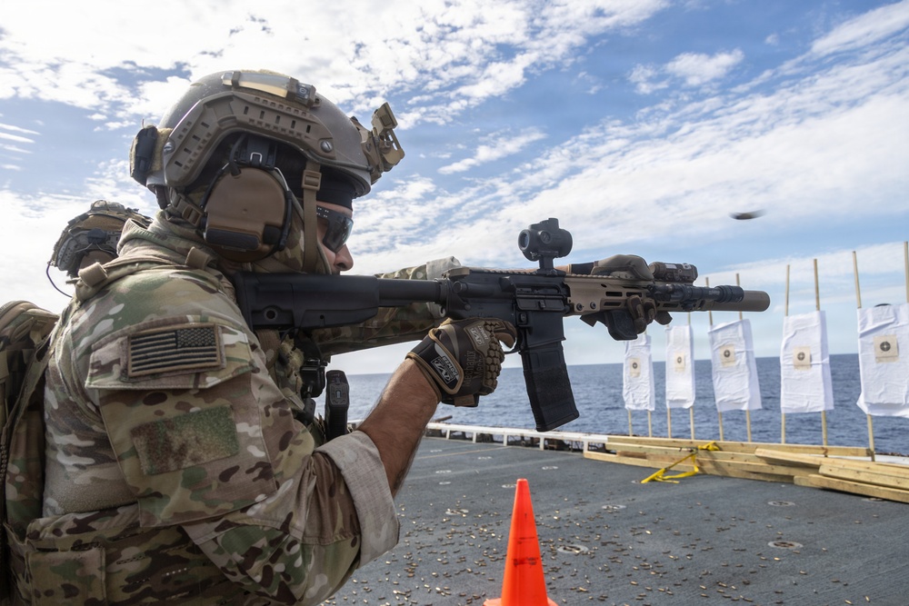 22nd MEU (SOC) | MSPF Marines and U.S. Coast Guardsmen Conduct Deck Shoot