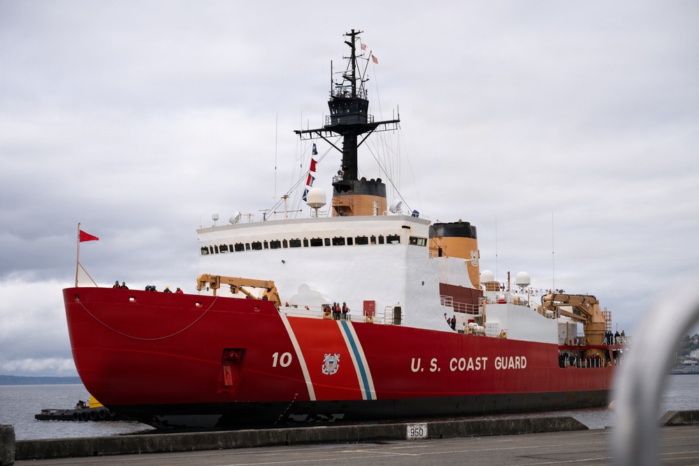 U.S. Coast Guard Cutter Polar Star (WAGB 10) approaches the pier at Coast Guard Base Seattle following a 146-day Antarctic deployment in support of Operation Deep Freeze, April 13, 2026.