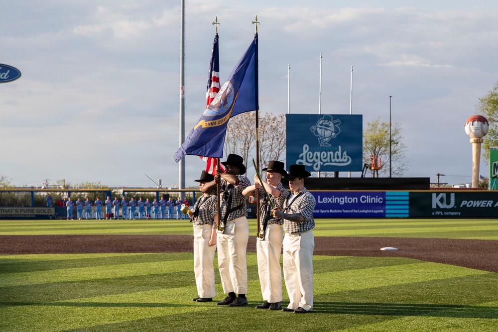 The USS Constitution Color Guard parades the colors at Legends Stadium