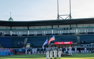 The USS Constitution's Color Guard parades the colors at Legends Stadium