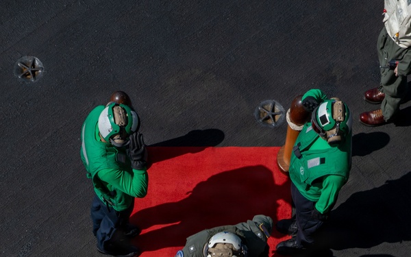 USS Gerald R. Ford (CVN 78) Pipes Aboard Rear Adm. Gavin Duff