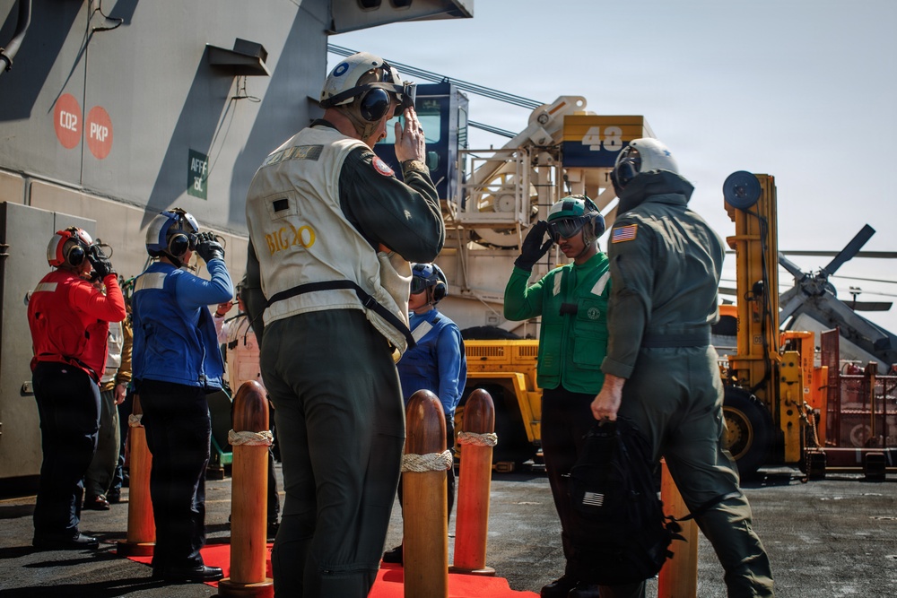 USS Gerald R. Ford (CVN 78) Pipes Aboard Rear Adm. Gavin Duff