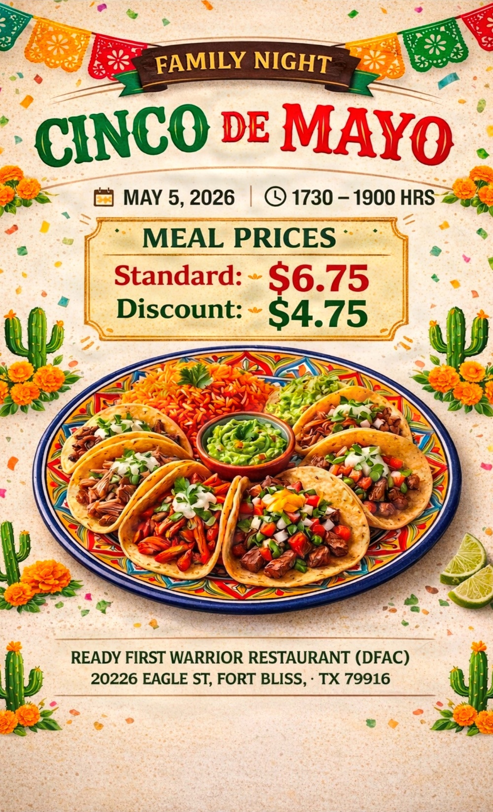 1AD Family Night Flyer, Cinco de Mayo FY26