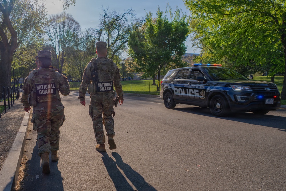 Mississippi National Guard Soldiers patrol at the Credit Union Cherry Blossom Ten Mile Run