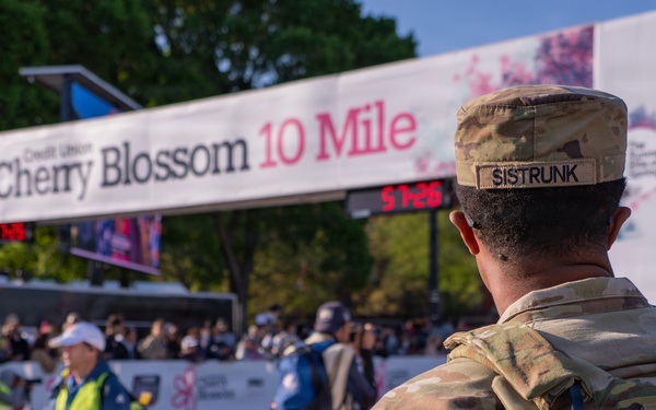 Mississippi National Guard Soldiers patrol at the Credit Union Cherry Blossom Ten Mile Run