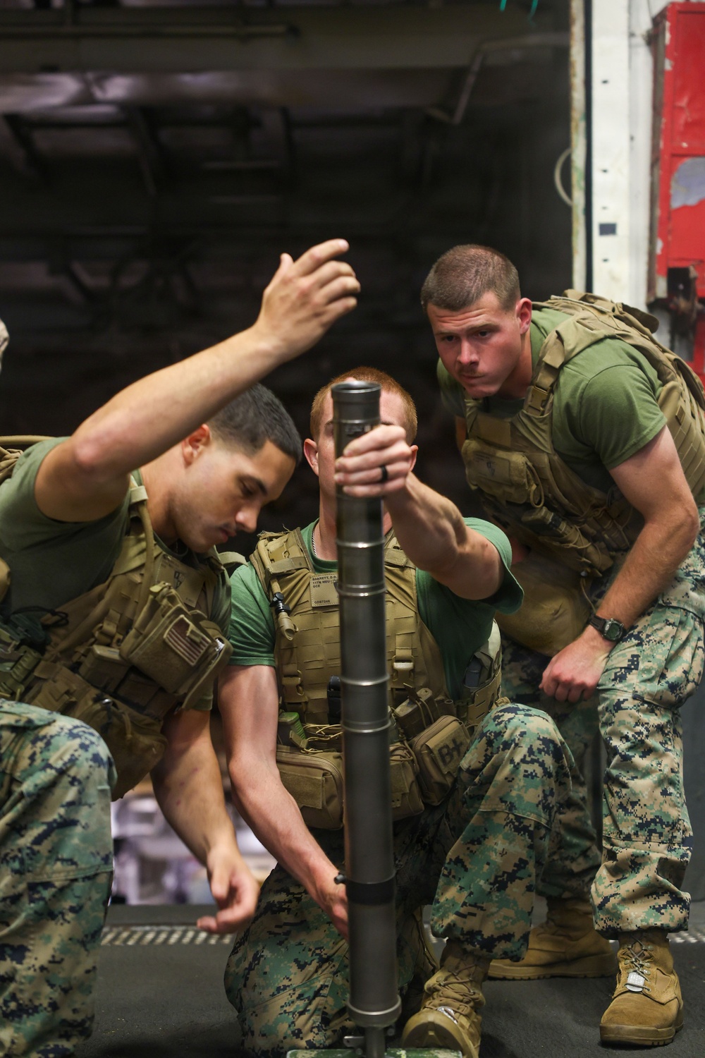 11th MEU Marines Conduct Mortar Familiarization Aboard USS Boxer