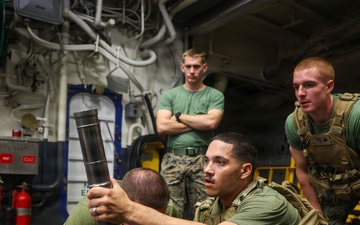 11th MEU Marines Conduct Mortar Familiarization Aboard USS Boxer