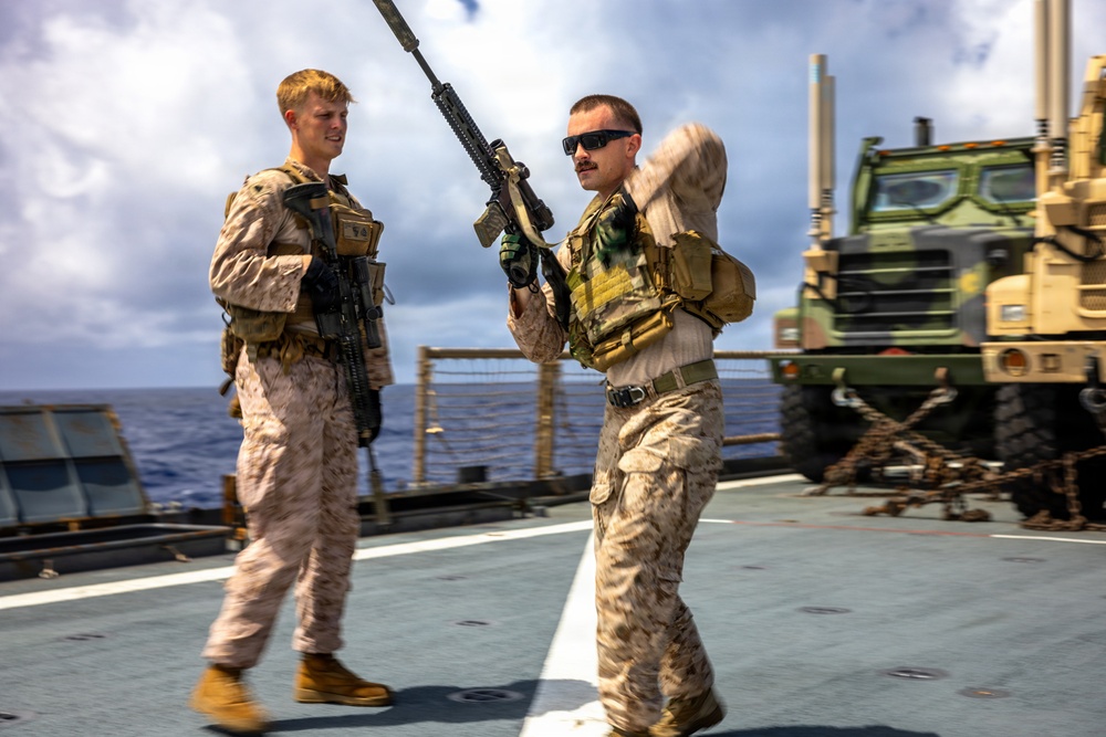 11th MEU Marines Conduct Weapons Manipulation and Patrolling Tactics Training Aboard USS Comstock