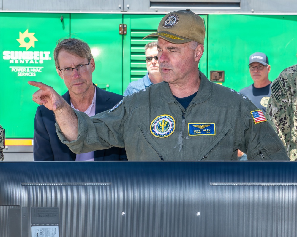 Vice Adm. Scott Gray, CNIC, learns more about Threat Tracker aerial unmanned detection system