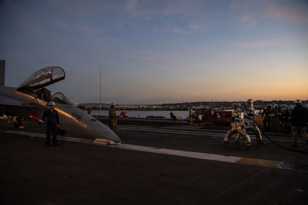 USS Carl Vinson (CVN 70) conducts aircraft firefighting drill