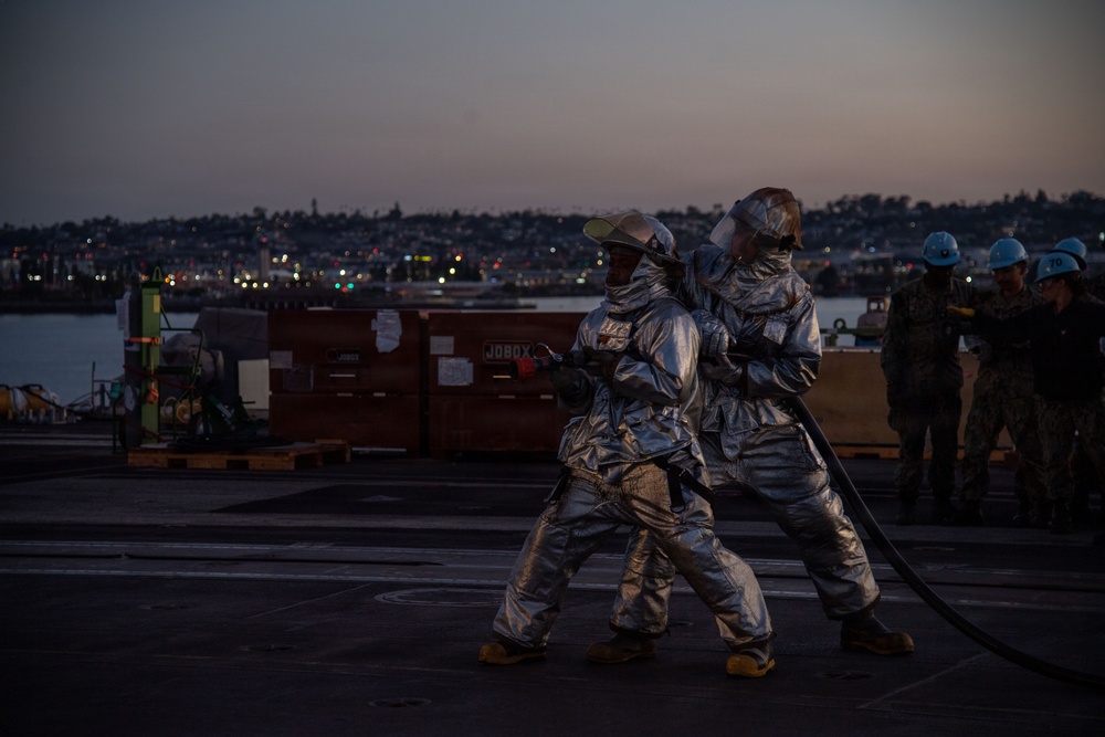 USS Carl Vinson (CVN 70) conducts aircraft firefighting drill