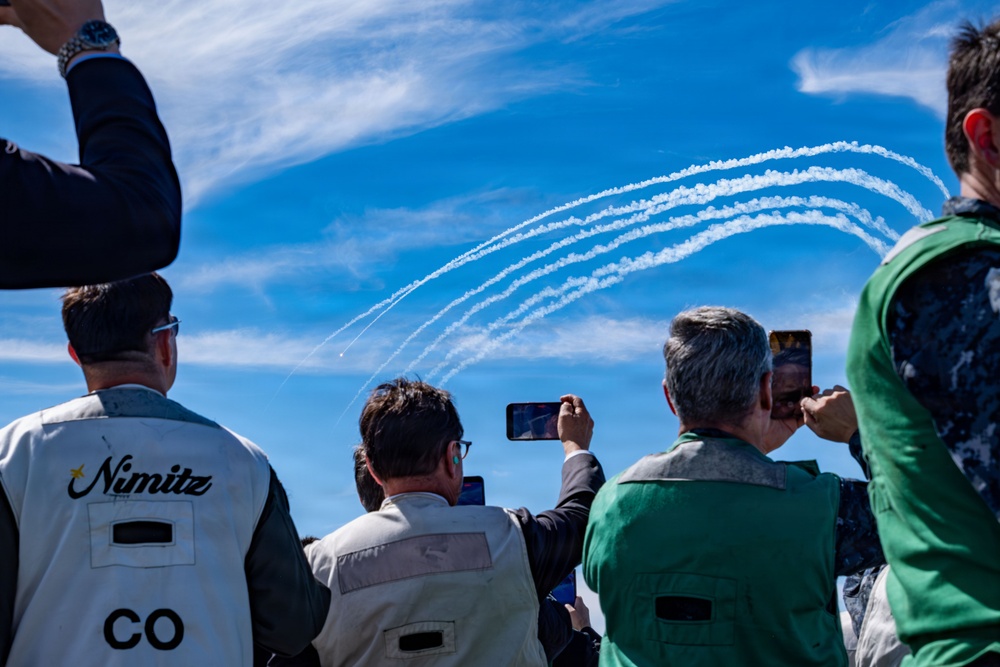 Chilean Distinguished Visitors Observe an Airshow on the USS Nimitz