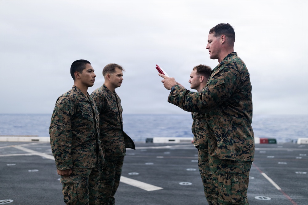 11th MEU Marines Receive Navy and Marine Corps Achievement Medals Aboard USS Portland