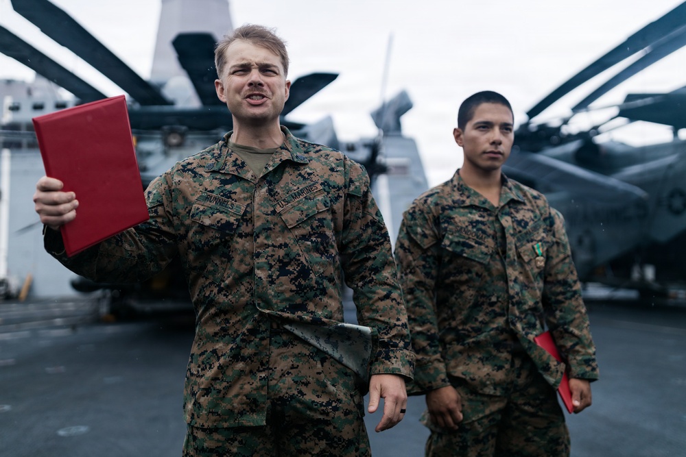 11th MEU Marines Receive Navy and Marine Corps Achievement Medals Aboard USS Portland