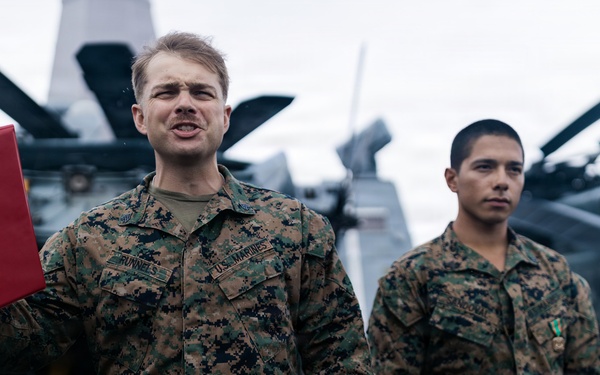 11th MEU Marines Receive Navy and Marine Corps Achievement Medals Aboard USS Portland