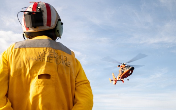 Coast Guard Air Station Barbers Point conducts deck landing qualifications with CGC Harriet Lane (WMEC 903)