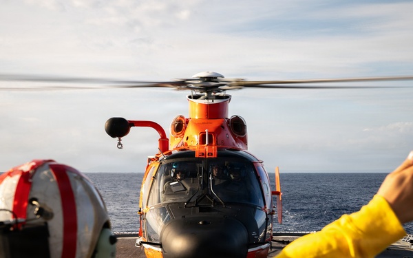 Coast Guard Air Station Barbers Point conducts deck landing qualifications with CGC Harriet Lane (WMEC 903)