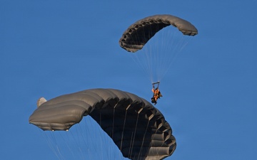 Military Freefall Students Jump Combat Equipment During Training