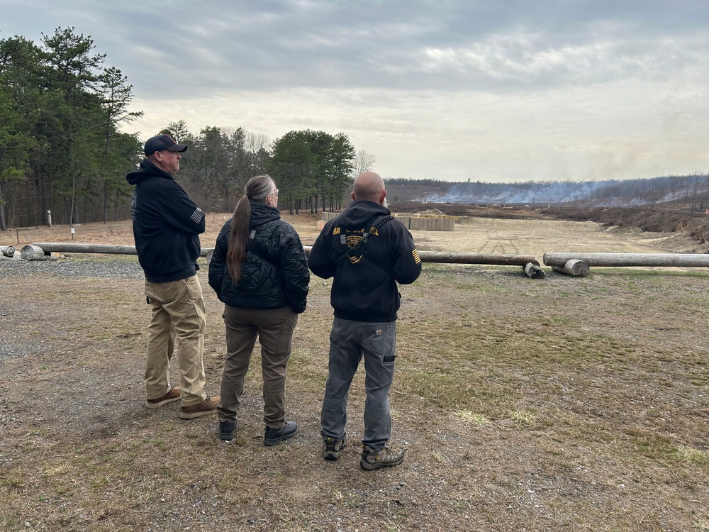Local fire crews on hand to assess the fire, wind conditions