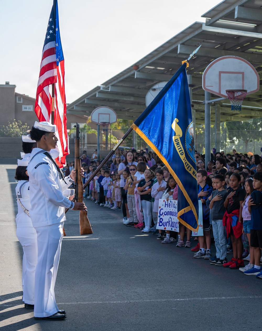 Naval Base San Diego visits Hedenkamp Elementary School to recognize Purple Star Kids