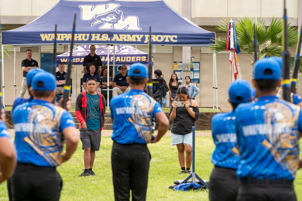 Drill Team performs for Waipahu, Aiea high schools