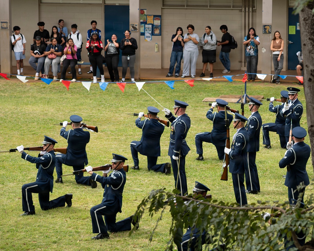 Drill Team performs for Waipahu, Aiea high schools