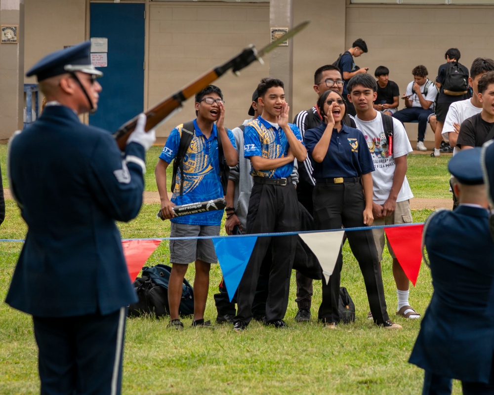 Drill Team performs for Waipahu, Aiea high schools