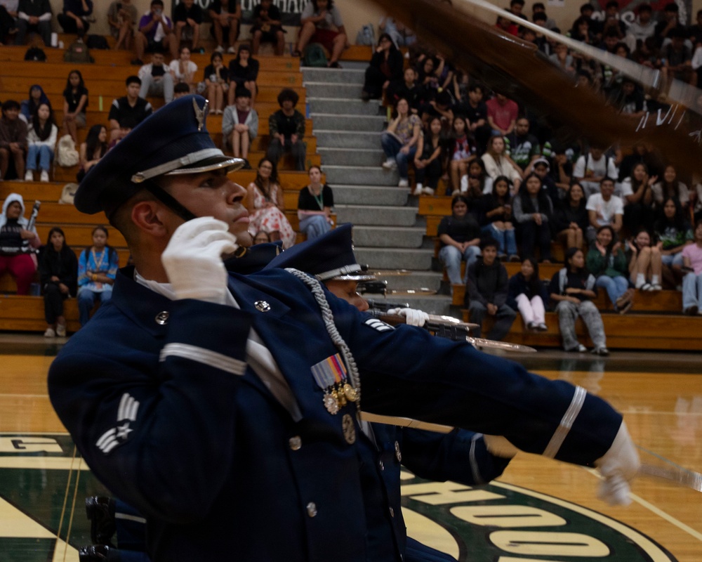 Drill Team performs for Waipahu, Aiea high schools