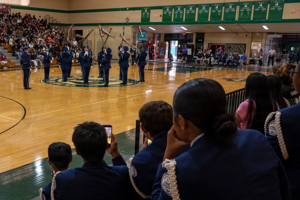 Drill Team performs for Waipahu, Aiea high schools