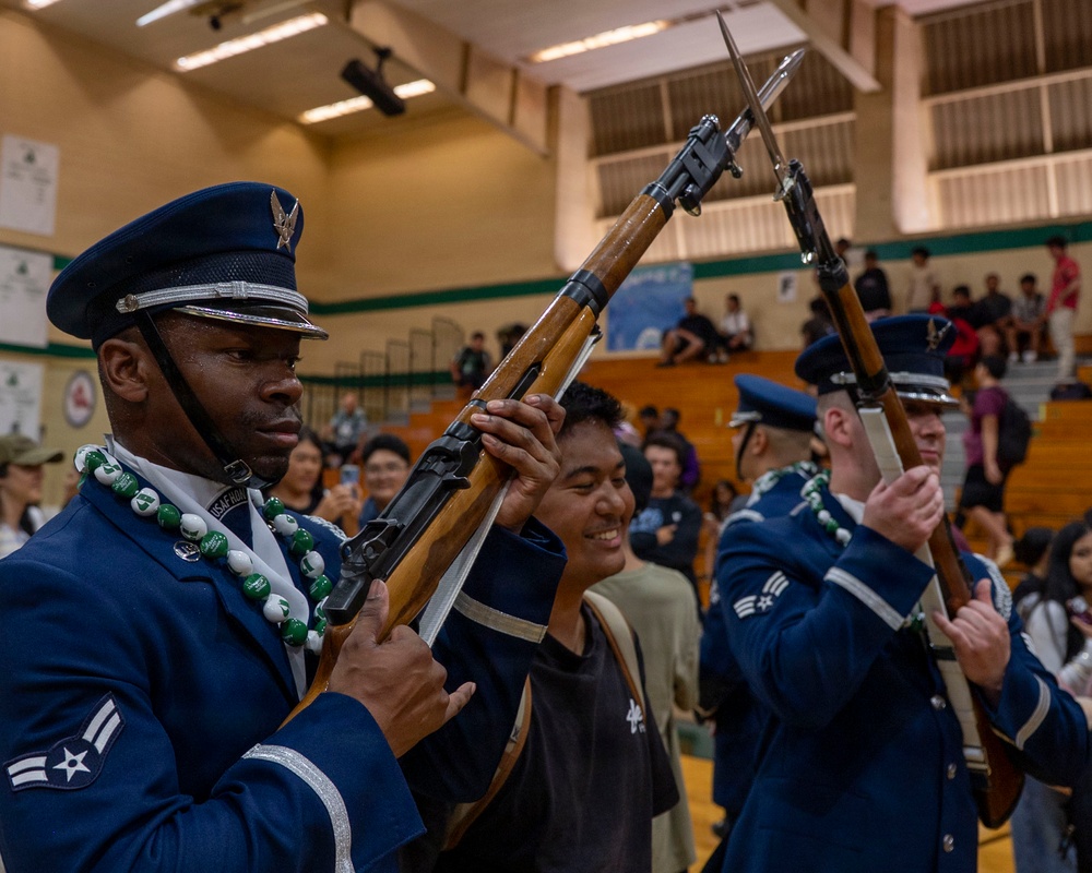 Drill Team performs for Waipahu, Aiea high schools